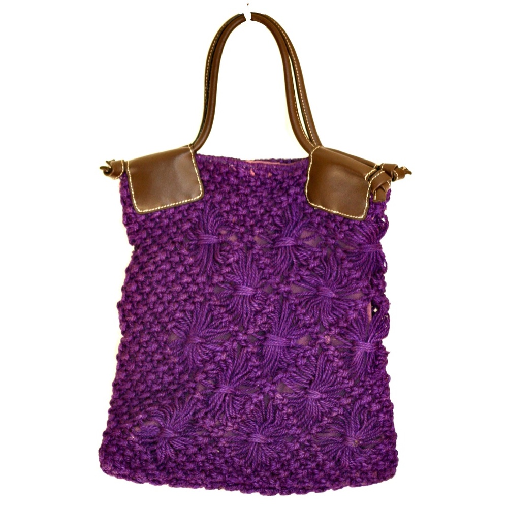 ANTHROPOLOGIE Laoag Leather + Raffia Tote Vintage Purple